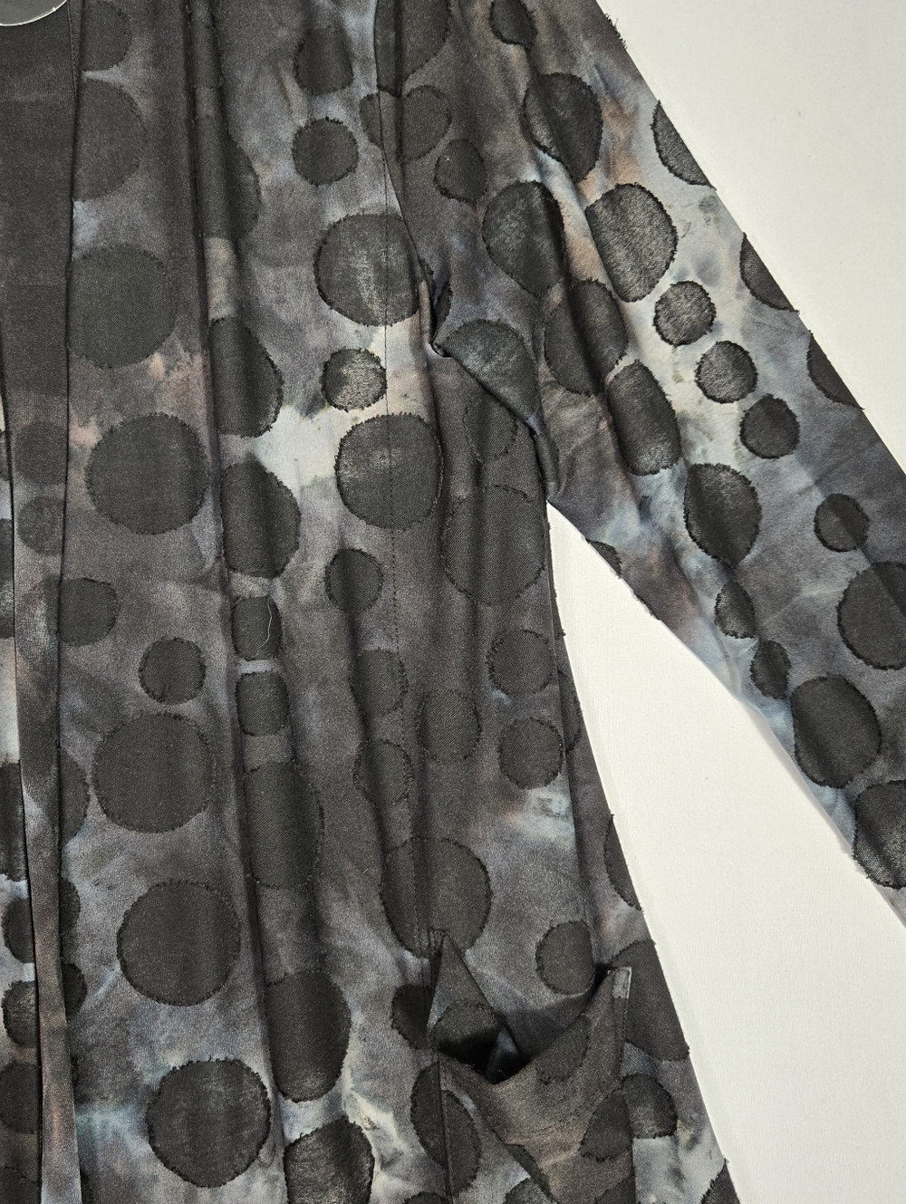 Alembika Knit Open Front Drape Swing Jacket Size 12 14 Black Grey Circle Print - Picture 9 of 16